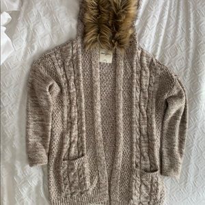 Abercrombie Kids Cardigan with Faux Fur Hoodie